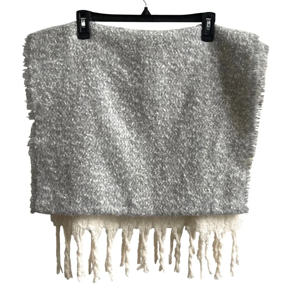 Call It Spring Scarf Women OS Cream Grey Yellow Bouclé Fringe Blanket Shawl Wrap